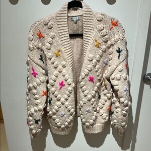 HYFVE Cozy Cream Cardigan with Colorful Accents NWOT